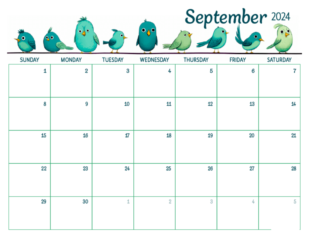 Cute September 2024 Calendar Printable