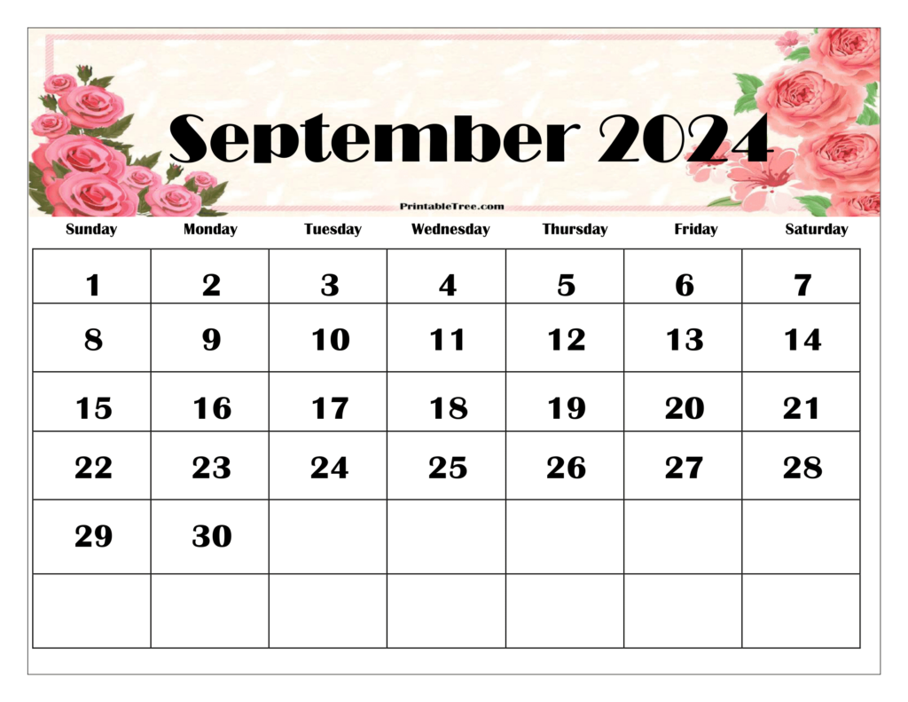 September 2024 Floral Calendar Printable