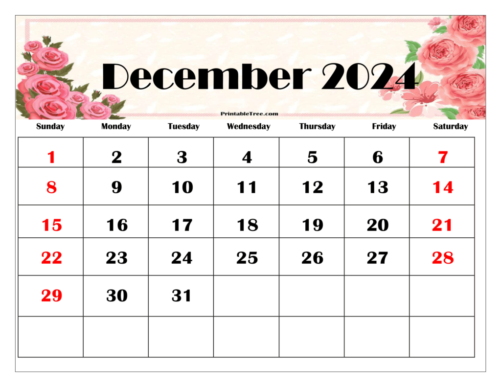 December 2024 Floral Calendar Printable