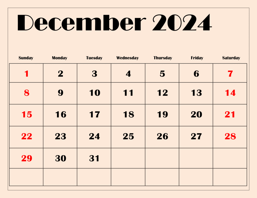 Printable December 2024 Calendar PDF