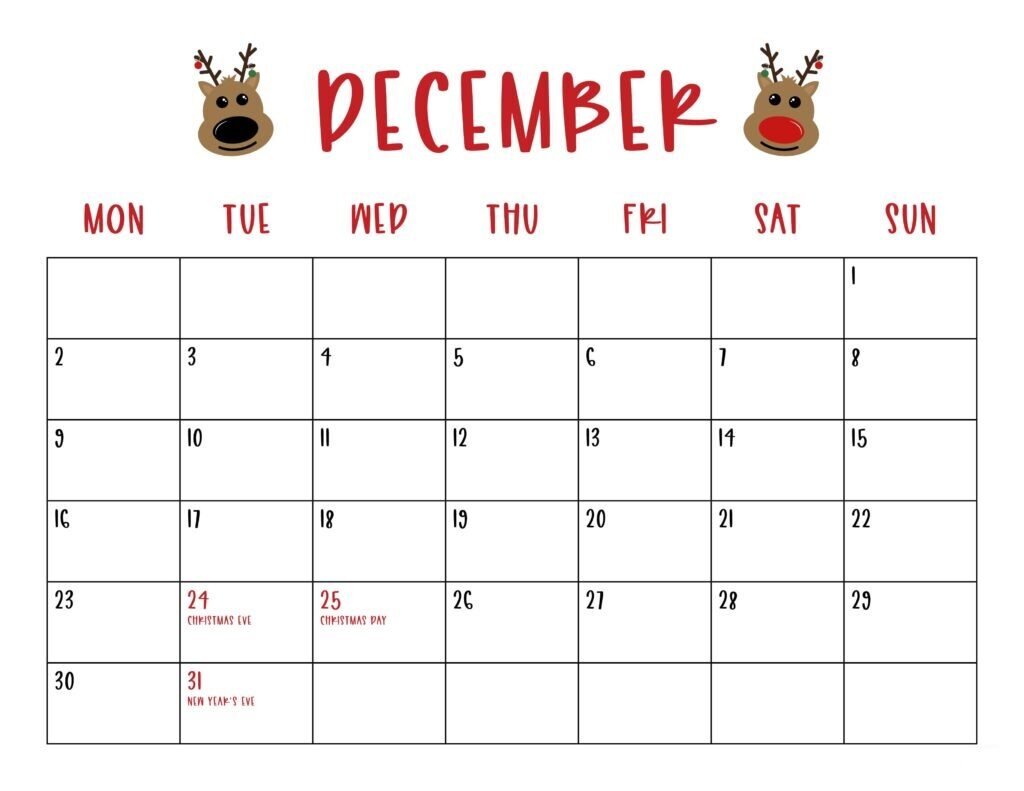 Printable December 2024 Calendar Style