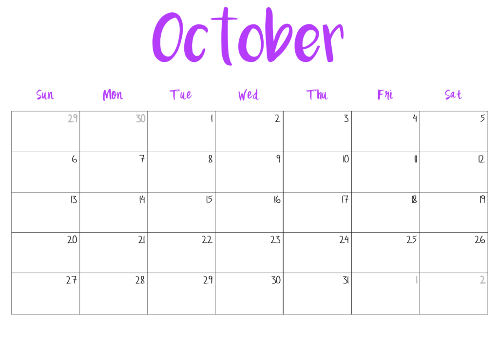 october 2024 cute calendar purple