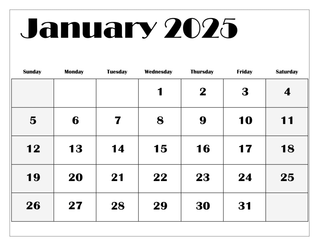 January 2025 Blank Printable Calendar