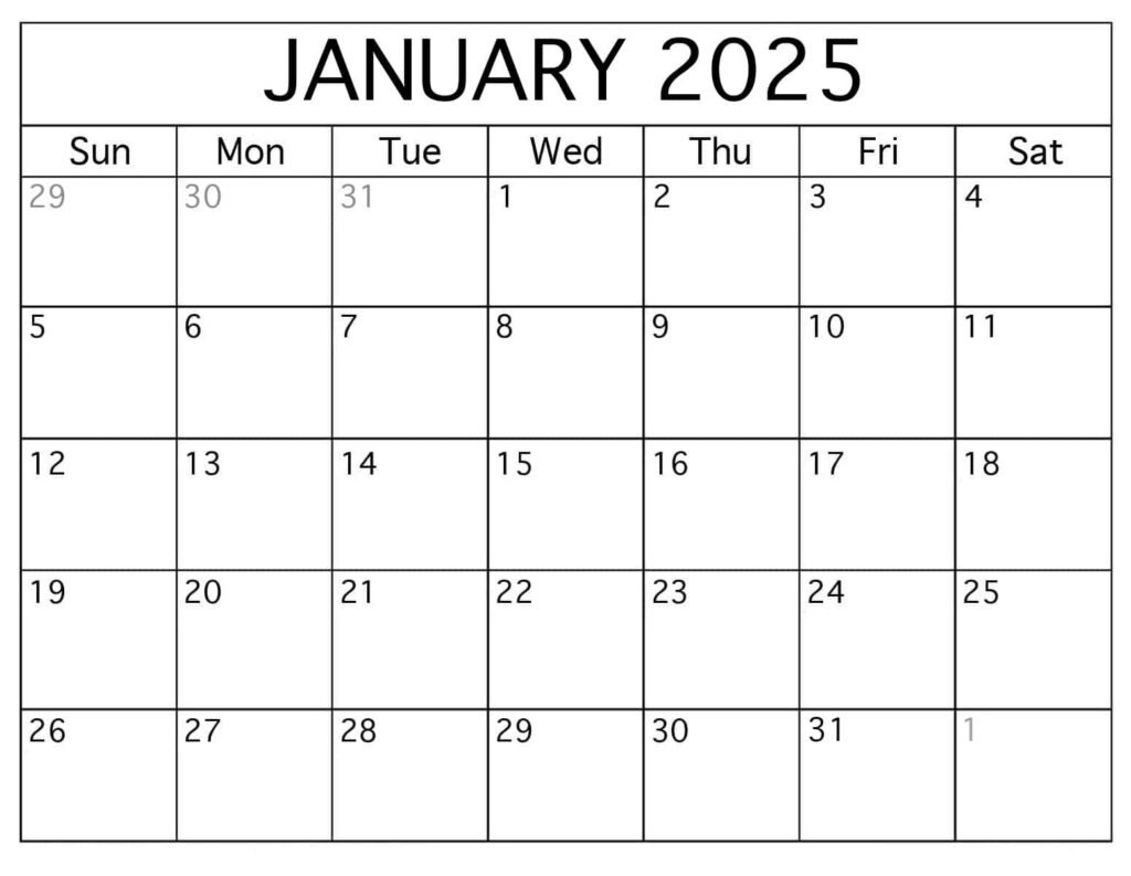 Printable January 2025 Calendar