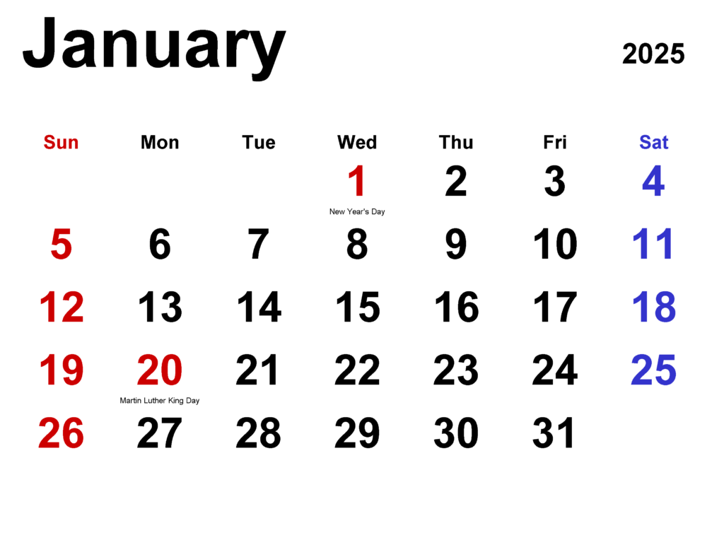 january 2025 calendar classic