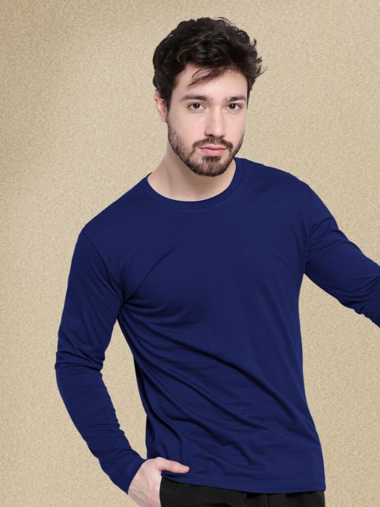 plain navy blue full sleeves t-shirt